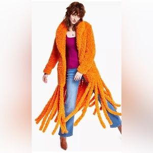 Orange fringe teddy coat
